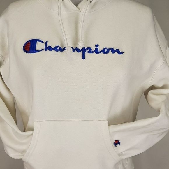 Champion Vintage white reverse weave hooded sweatshirt hoodie script logo small - Picture 11 of 16